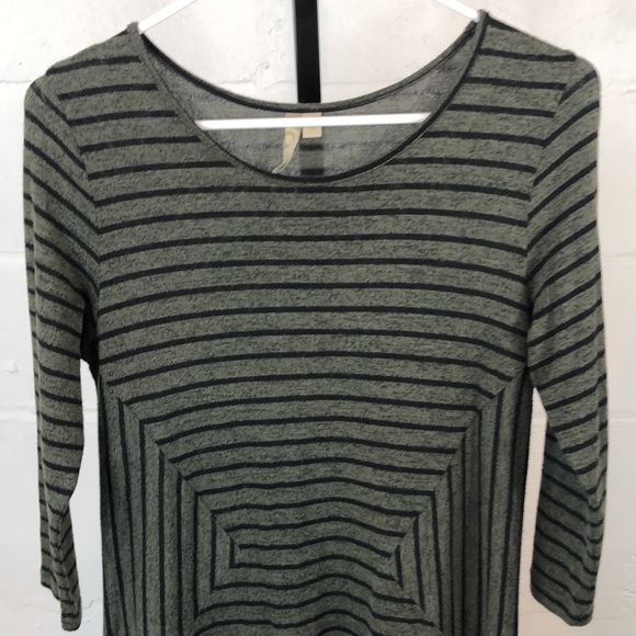 Comfy USA Striped Tunic Size XS Olive Black 3/4 Sleeve #d41 - Picture 2 of 5